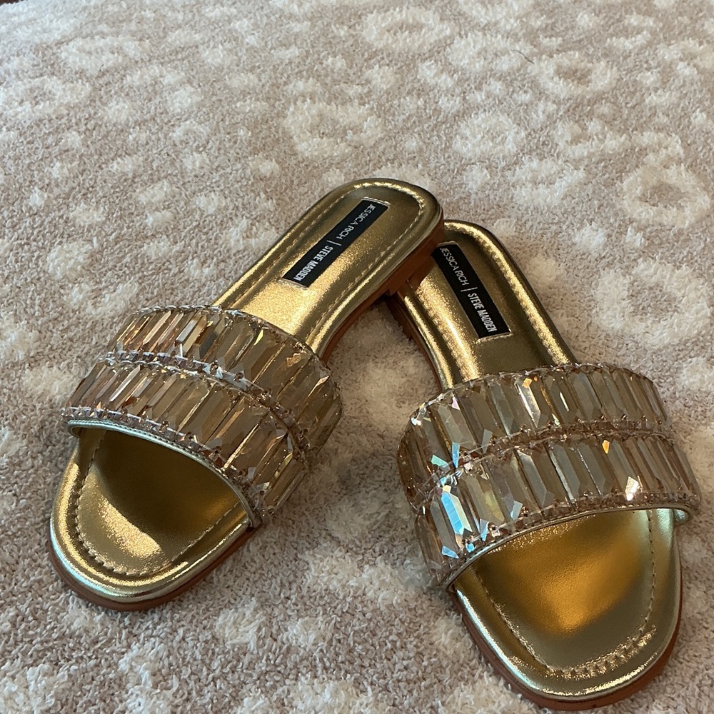Steve Madden/ Jessica Rich  Gold Crystal Slide Sandals